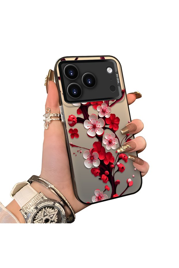 iPhone 17 Pro Max Compatible Silicone Edge Hard Back Case Couple Phone Case with Floral Pattern