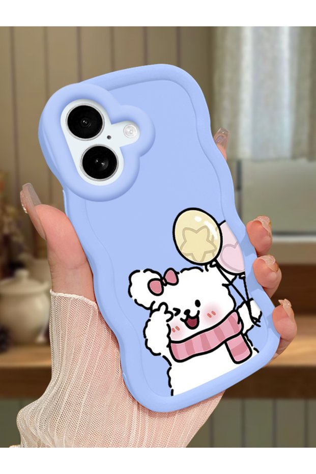 iPhone 16 Compatible Case with Camera Protector Blue Silicone Couple Phone Case Cat Pattern