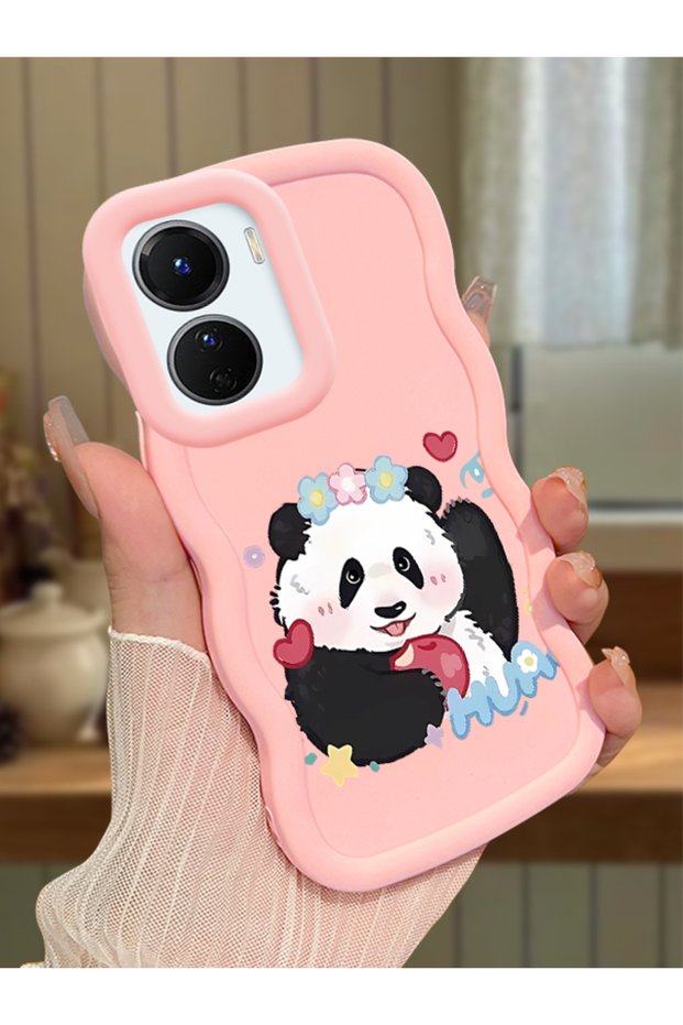 Vivo Y16 Compatible Case Camera Protective Pink Silicone Couple Phone Case Panda Pattern