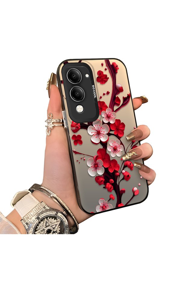 Vivo Y04 Compatible Silicone Edge Hard Back Case Couple Phone Case with Floral Pattern