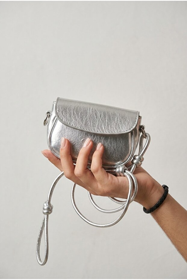 Women's Silver Color Stylish Design Mini Hand and Shoulder Bag