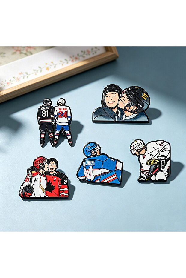 MINISO 1 5Pcs Heated Rivalry Hockey Star Enamel Pins Set Player Brooches for Backpacks Hats Clothes