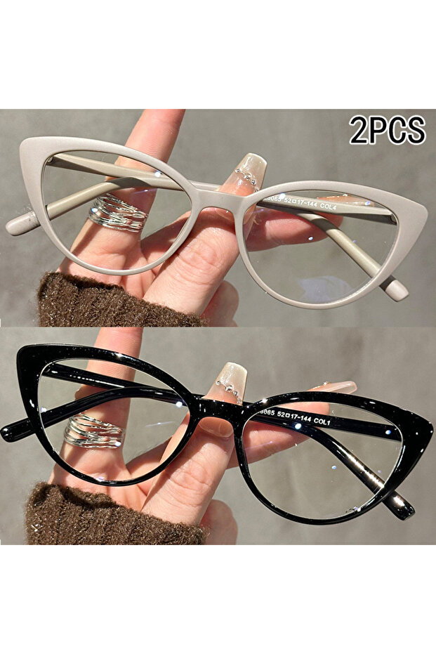 2PCSCoffeeBlack 2PCS New Cat Eye Frame Anti-blue Light Flat Light Mirror Fashionable High-end Person