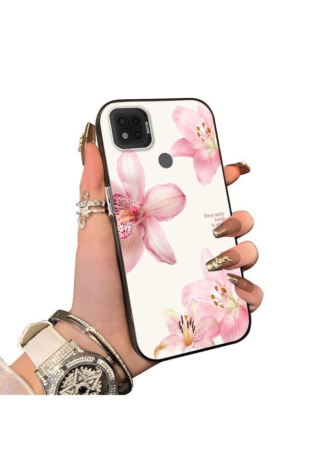 Poco C31 Compatible Silicone Edge Hard Back Case Couple Phone Case with Floral Pattern