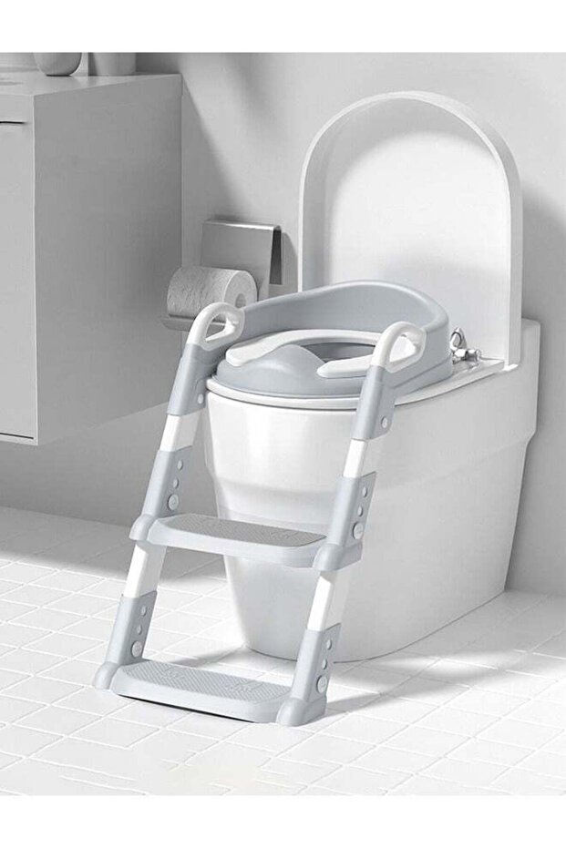CozyNest Toddler Potty Training Seat with Step Ladder, Adjustable Height, Soft Cushion, Splash Guard, Gray