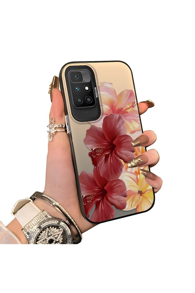 Redmi 10 Compatible Silicone Edge Hard Back Case Couple Phone Case with Floral Pattern