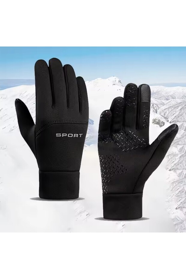 L Black Winter Warm Gloves Touch Screen Windproof Cold-proof Cycling Gloves, Men's Women's Running,