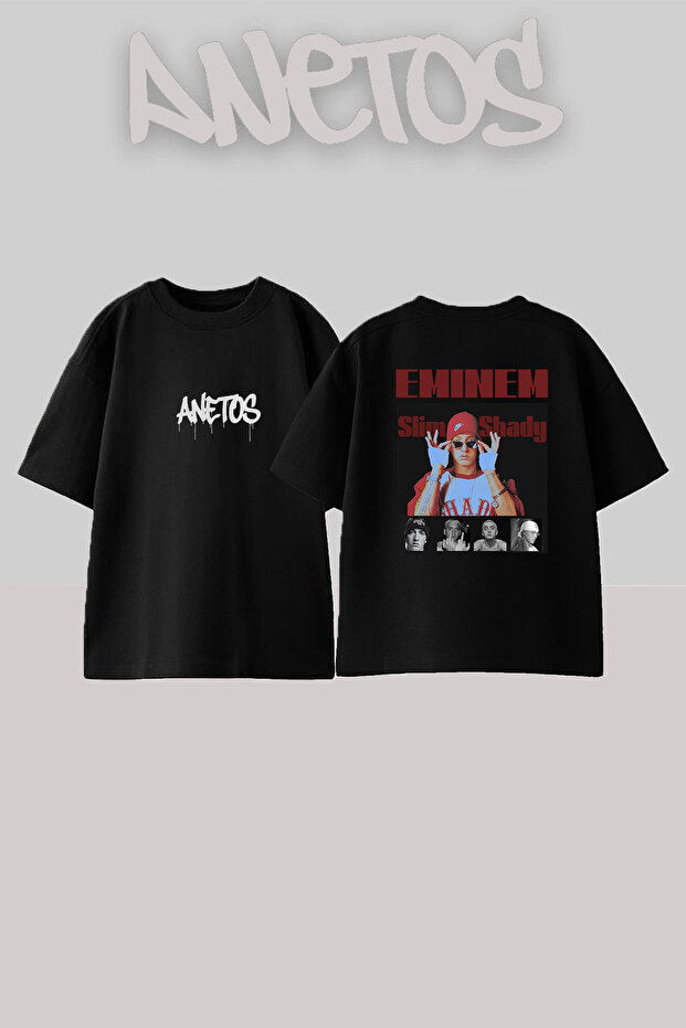 Eminem Slim Shady_21 Design Printed Oversize Black T-Shirt