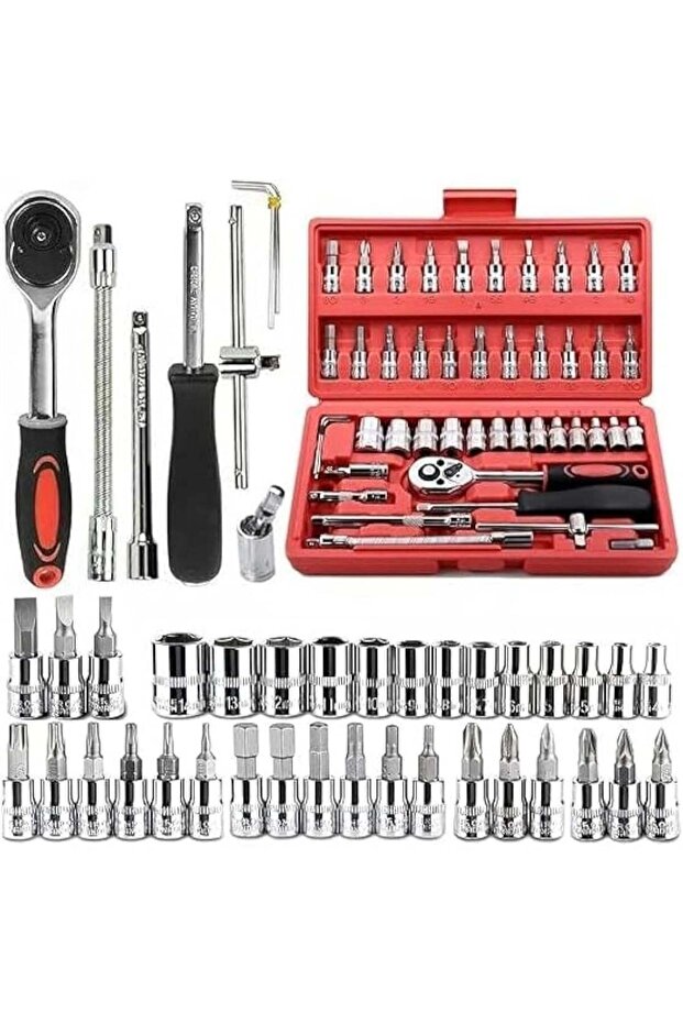 46-Piece Ratchet Wrench & Socket Tool Kit Set - Chrome Vanadium Steel Mechanics Tool Set