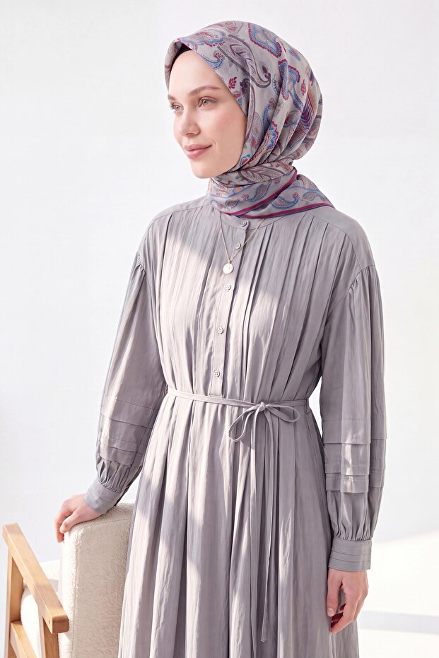 Soft Scarf Shawl Motif Steel Blue