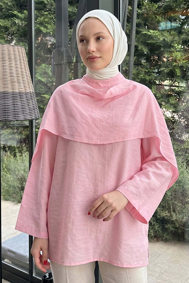 Shawl Detailed Tunic Y0151 - Light Pink