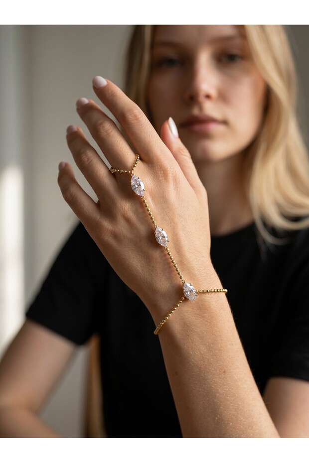 Gold Color Bead Chain and 3-Piece Zircon Stone Steel Chain - Tarnish Resistant - 20cm