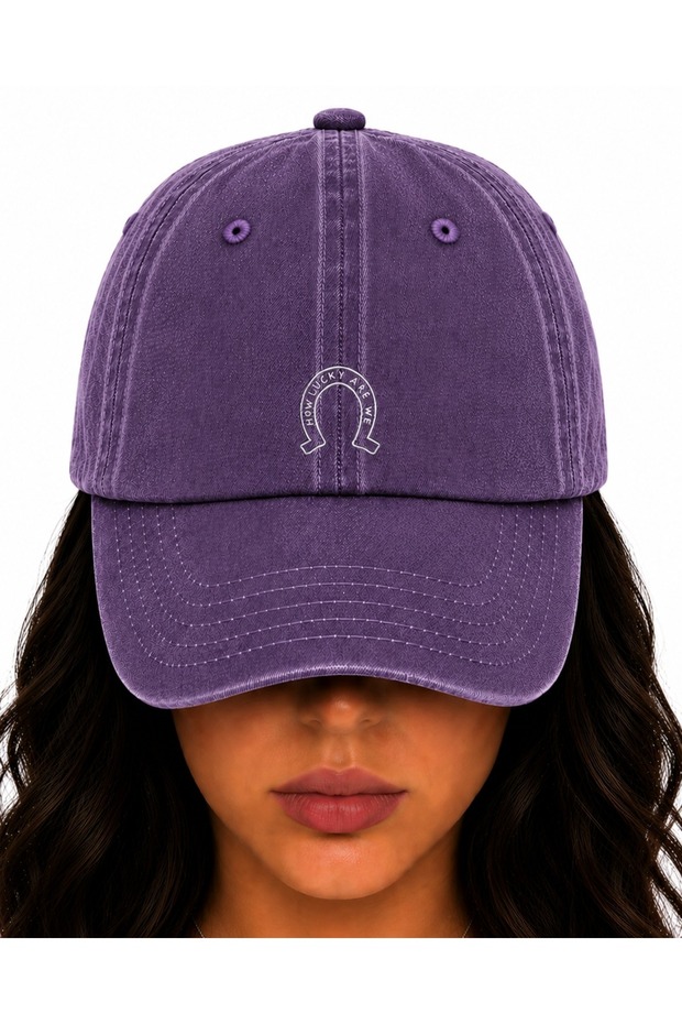 How Lucky Are We (How Lucky We Are) Written Embroidered Vintage Washed Cap Hat