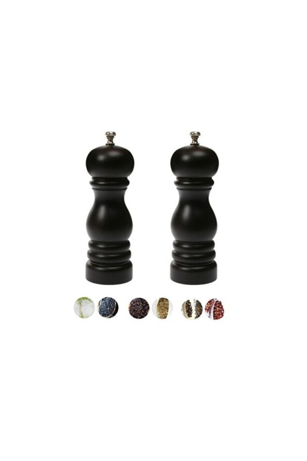 Set of 2 Wooden Salt and Pepper Grinders, Spice Container, Mill