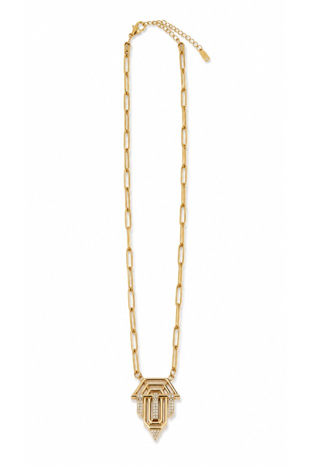 Gold Geometric Zircon Stone Necklace | Modern Elegant Women's Steel Necklace