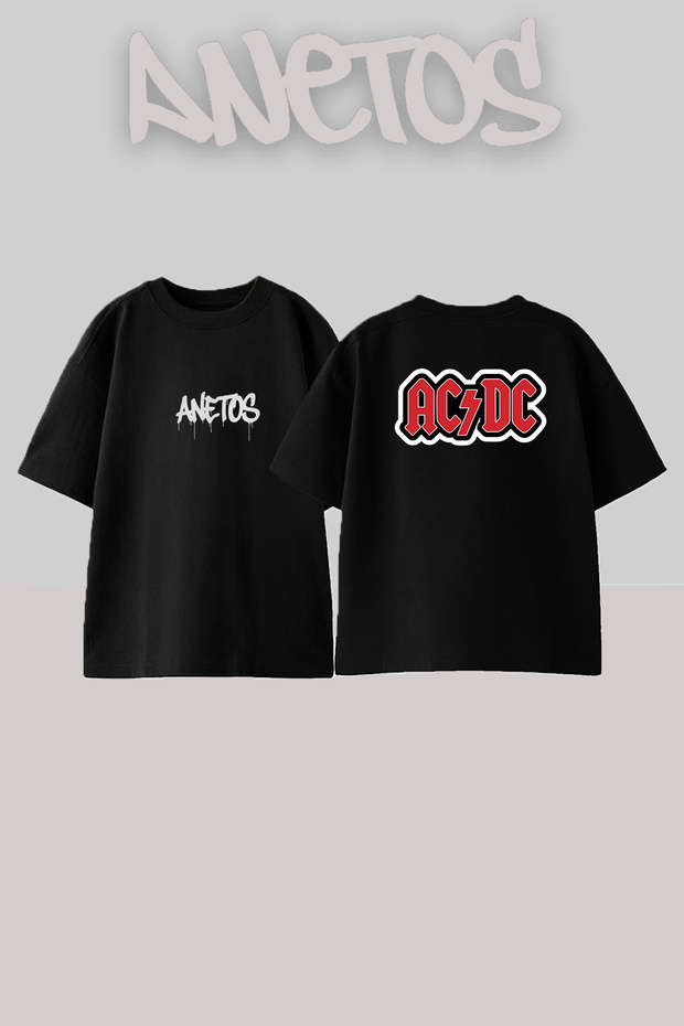 Ac Dc Design Printed Unisex Oversize Black Tshirt