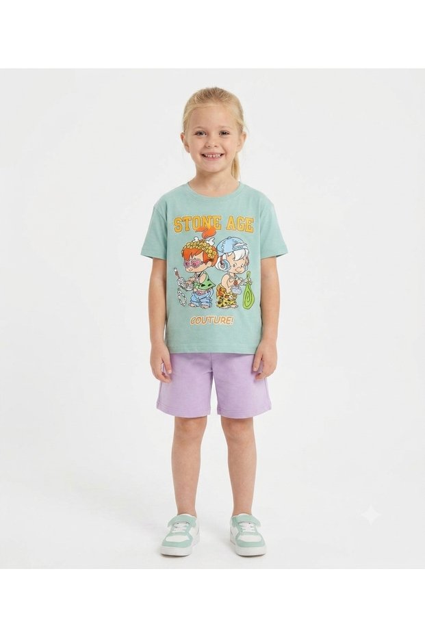 Girl's Colorful Crew Neck T-Shirt and Pocket Shorts Set