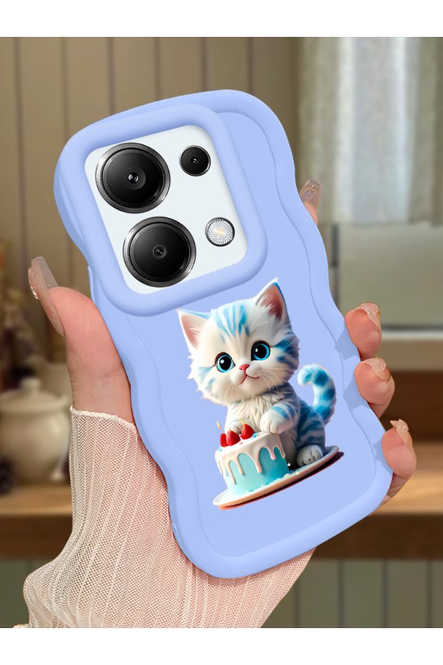 Poco M6 Pro 4g Compatible Case Camera Protector Blue Silicone Couple Phone Case Cat Pattern