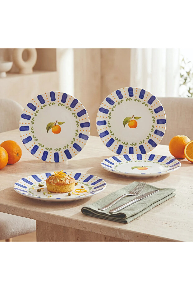 Apricot Patterned 4-Piece 19 cm Porcelain Cake Plate Set