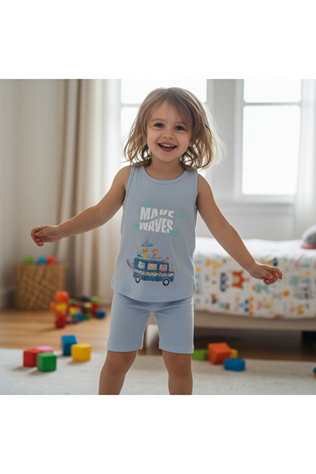 Children's Printed Light Blue Color 2-Piece Set Cb1049