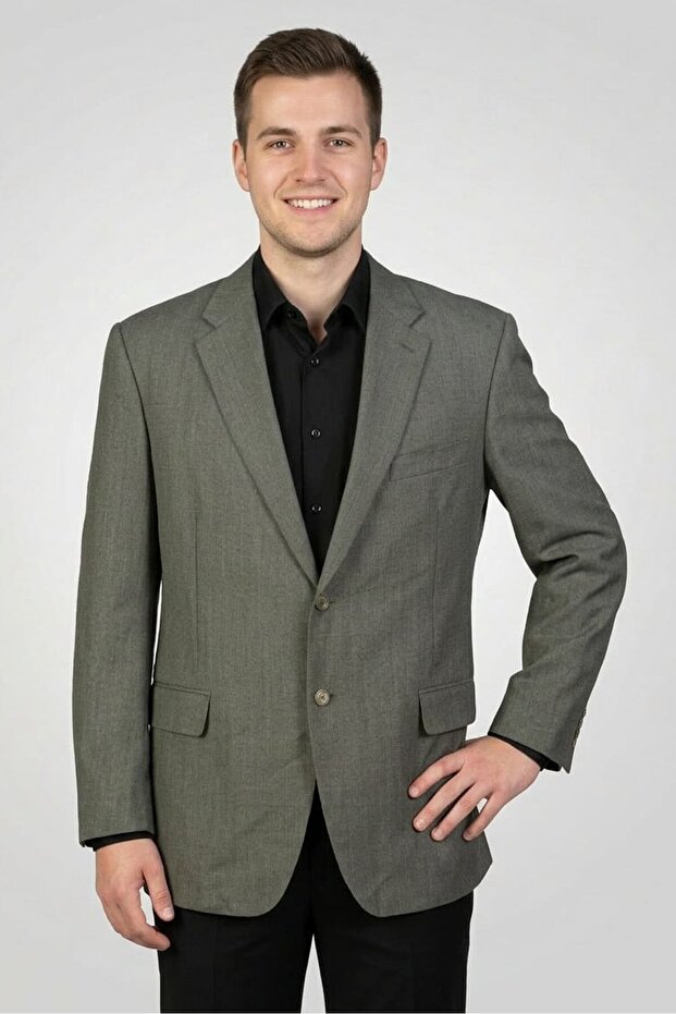 Men Regular Fit Chambray Casual Blazer, Light Olive