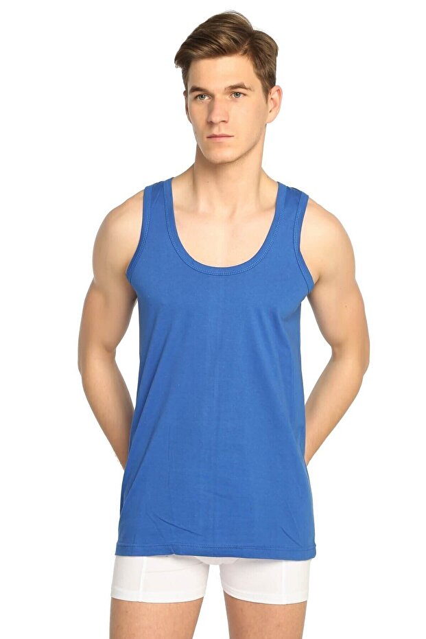 Men's Blue Cotton Undershirt 12 Pack