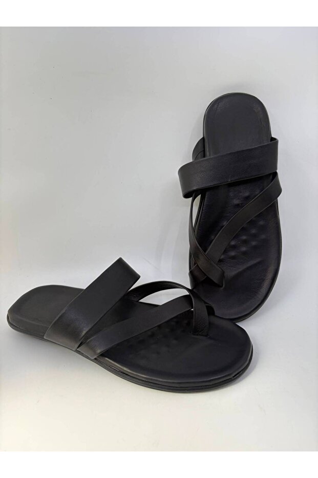 Black Men's Leather Flip-Flops