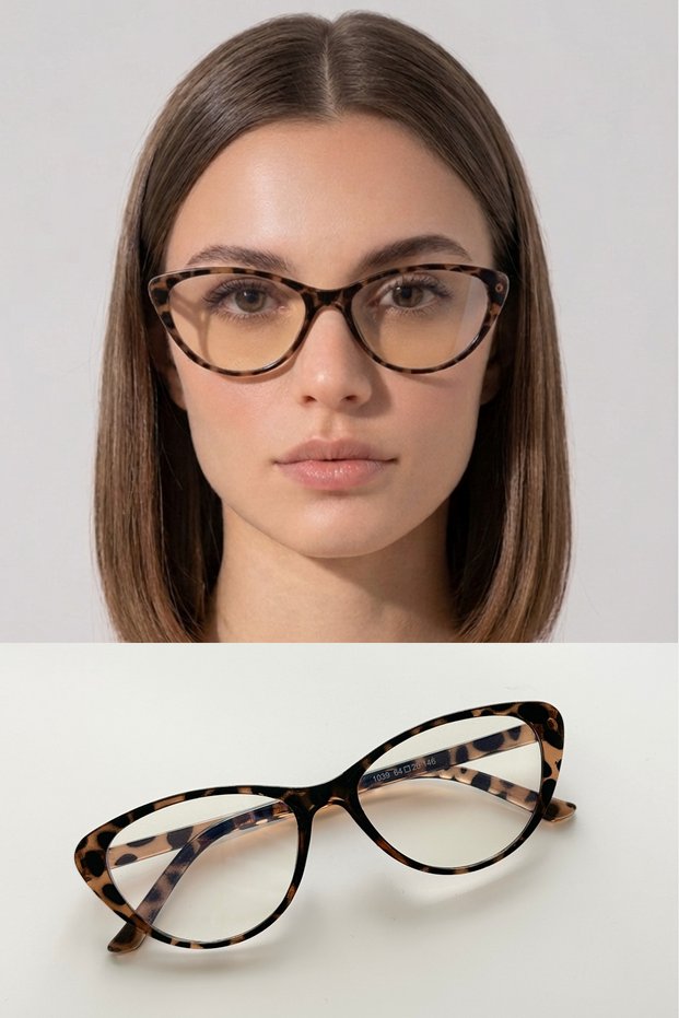 Lucy Cat Eye Leopard Blue Light Protected Transparent Glasses