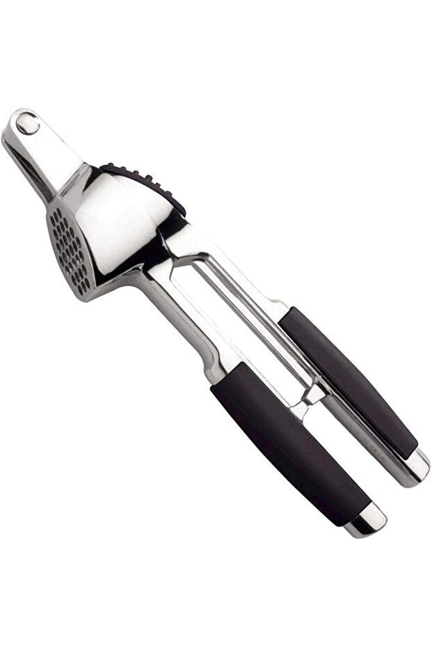 Utilita Garlic Press with Chrome-plated Zamak and Black ABS Handle