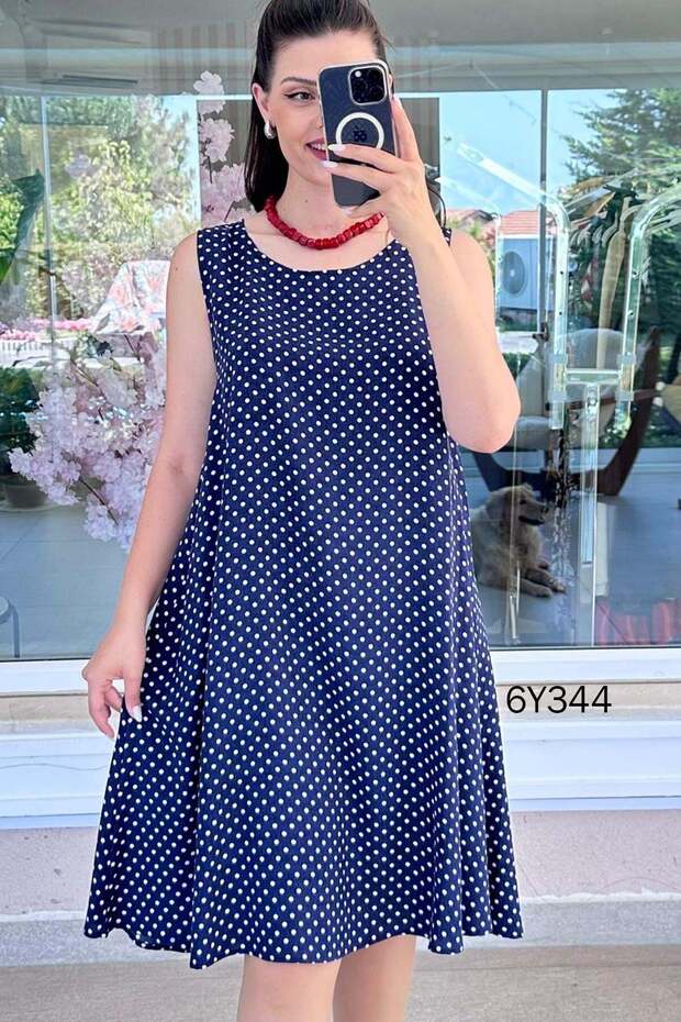 Zero Sleeve Polka Dot Viscose Dress 6Y344