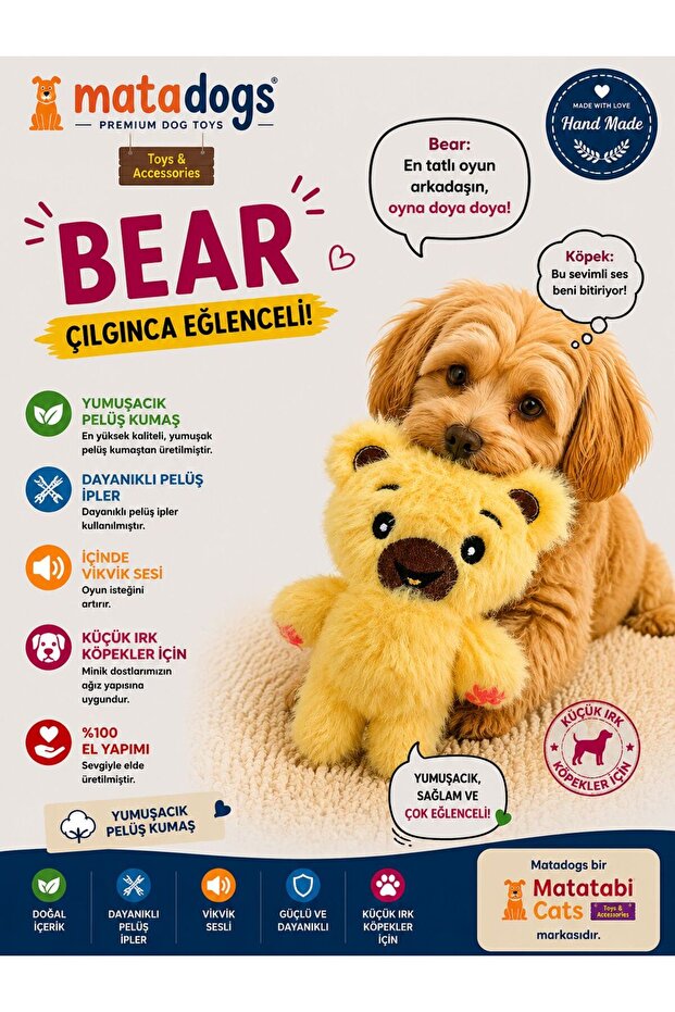 Matadogs Bear Plush, Sound-Producing Dog Toy