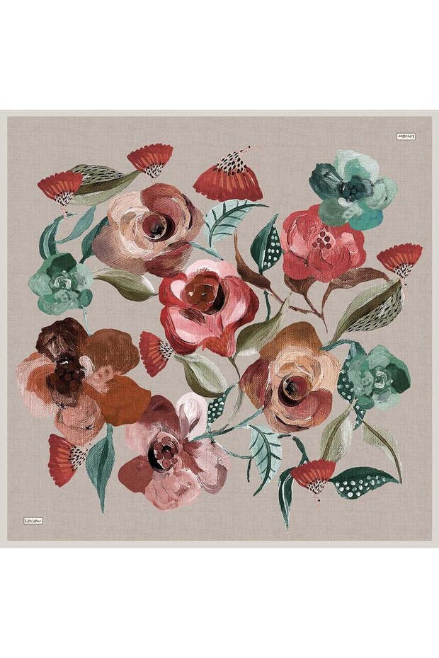 Cream Mixed Floral Pattern Sura Silk Scarf