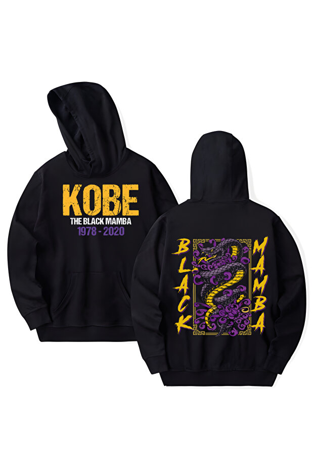 سويت شيرت بقلنسوة من القطن المطبوع عليه Black Mamba بأكمام طويلة و3 خيوط
