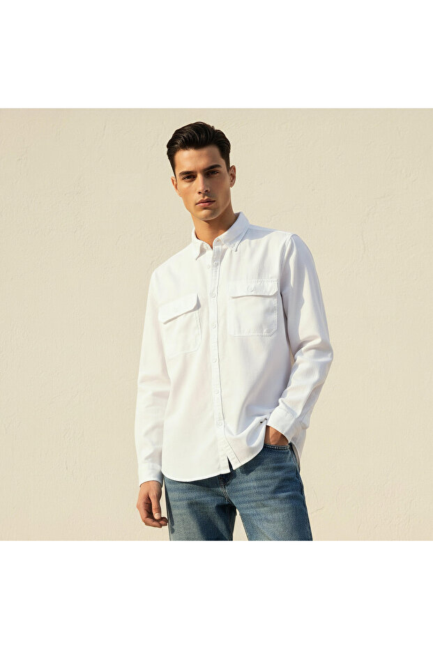 Men Regular Fit Collared Long Sleeve Shirt