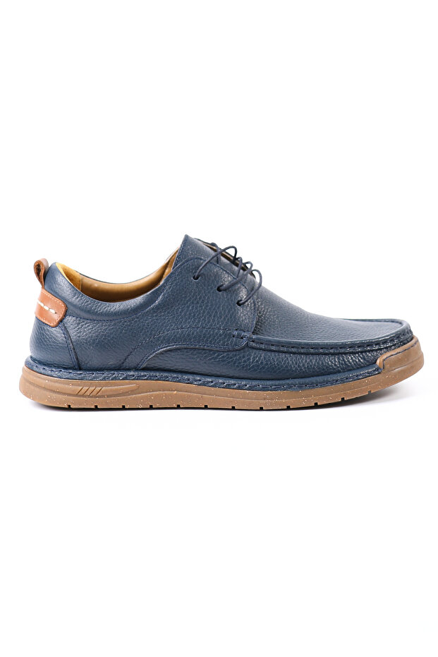 Genuine Leather Navy Blue Casual Men's Shoes - 2903