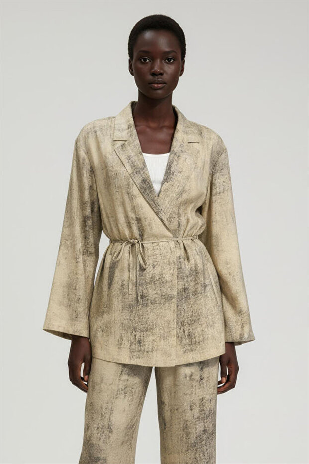 Beige Patterned Classic Collar Jacket