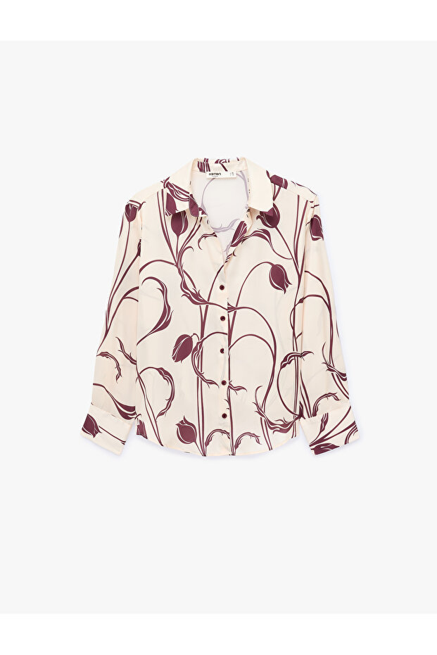 قميص من الساتان بأكمام طويلة وياقة كلاسيكية وأزرار أمامية وتصميم مريح
