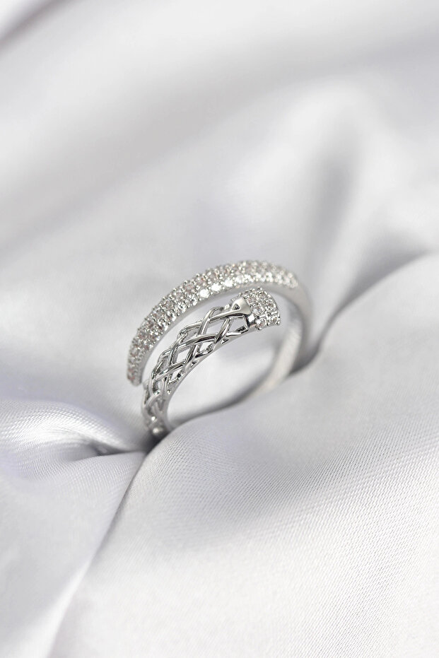 Silver Color Zircon Stone Spiral Women's Ring