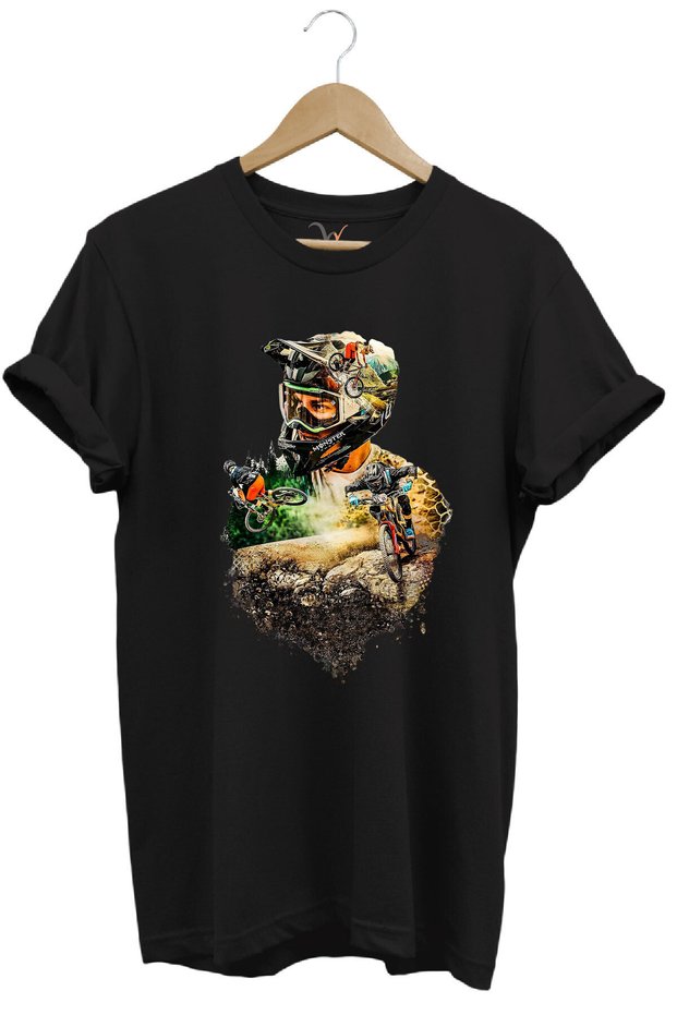 Cycling Mountain Climbing Helmet and Bicycle Forest Detail Design Printed 100% Cotton Regular Fit T-Shirt
