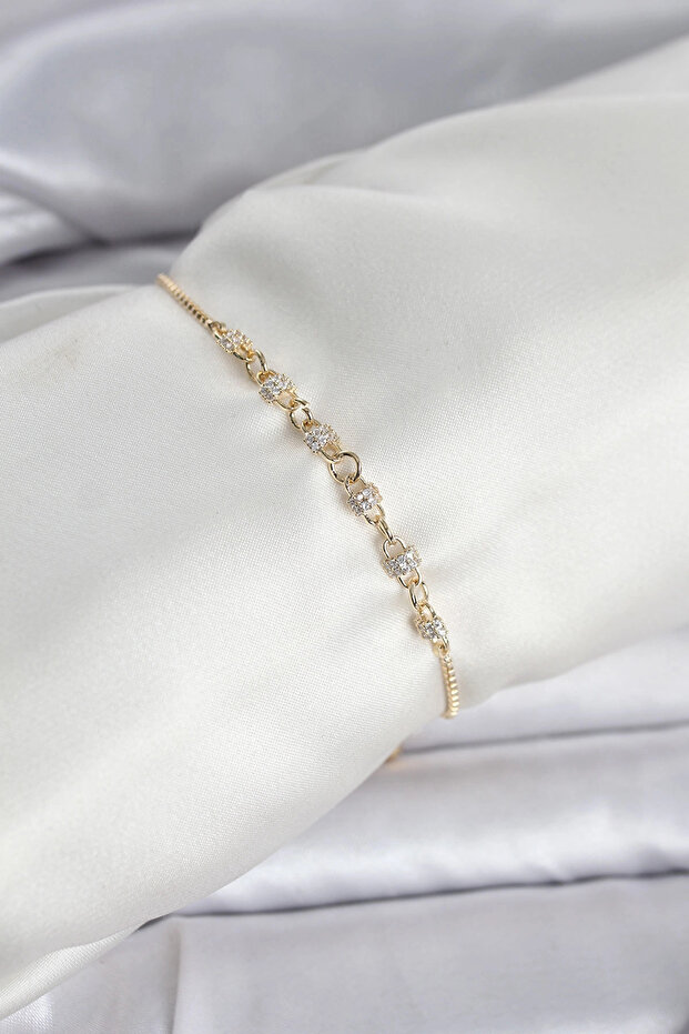 Gold Color Chain Model Zircon Stone Brass Elevator Women's Bracelet