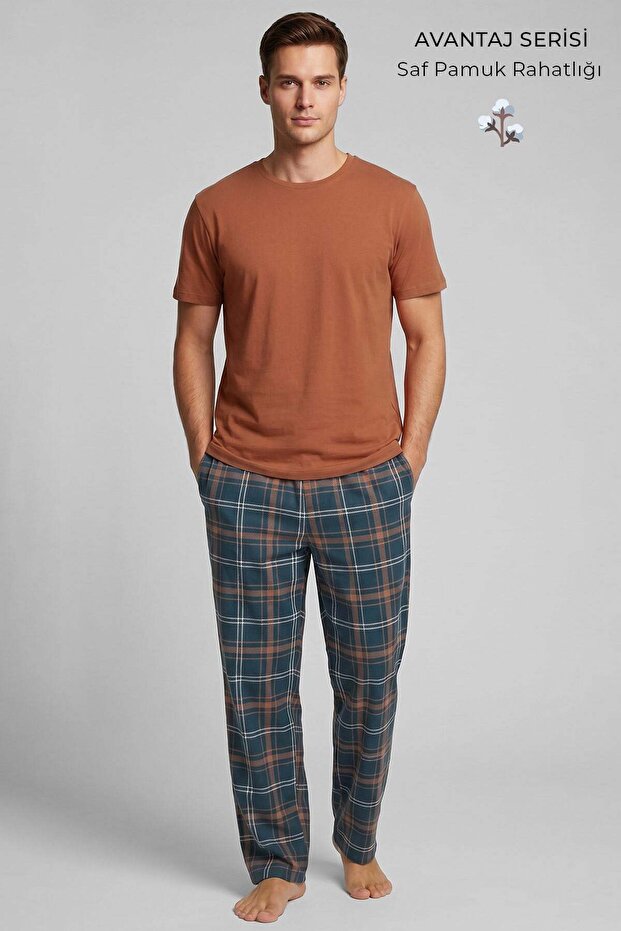 Egyptian Men's Cotton Short Sleeve Pajama Set Orange