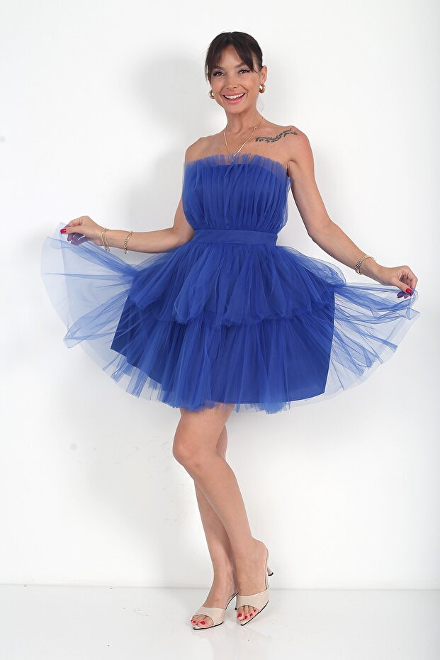 Waist Belted Lined Skirt Layered Tulle Dress