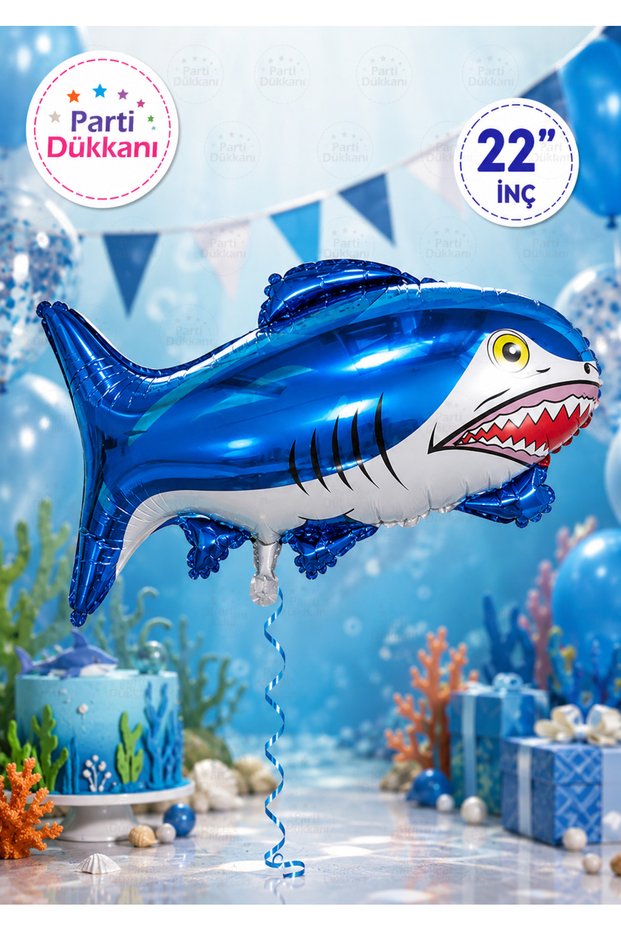22 Inch Shark Foil Balloon Helium Compatible Large Size Blue Shark Balloon Sea Themed Birthday Party Balloon