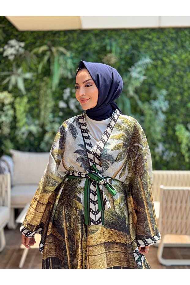 Mrw1846 Patterned Kimono Green