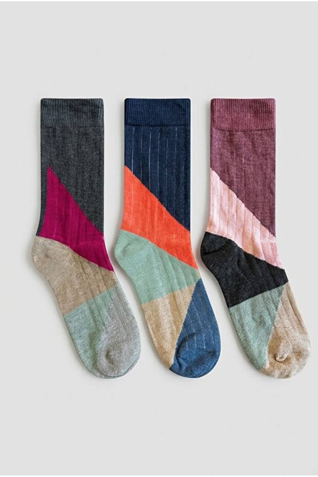 Blocked Retro Socks Cotton Unisex 3-Pair Socket Socks Colorful Casual Socks Comfortable Socks School Socks Gift Socks Sc22876