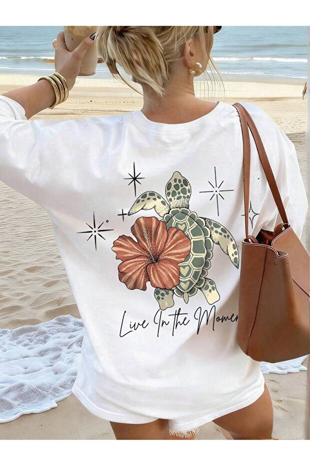 Unisex Men/Women Summer Turtle Custom Printed Oversize Cotton Crew Neck T-Shirt