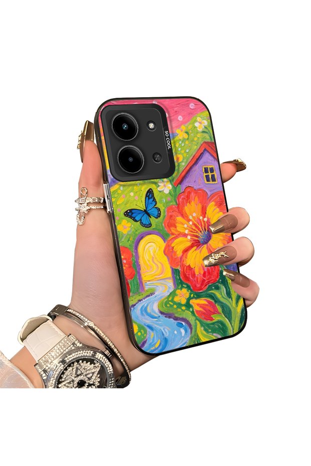 Redmi 15C 5g Compatible Silicone Edge Hard Back Case Couple Phone Case Butterfly Pattern