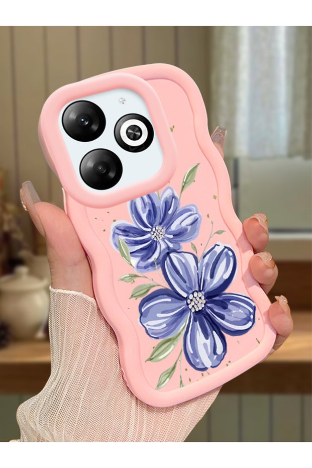 Infinix Smart 8 Pro Compatible Case Camera Protector Pink Silicone Couple Phone Case Floral Pattern
