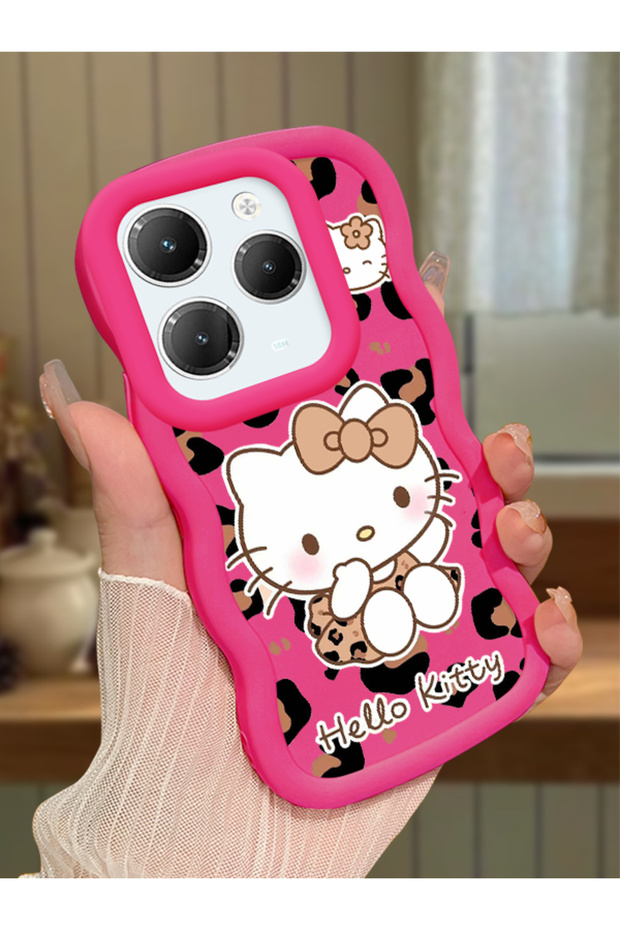 Infinix Hot 40 Compatible Case Camera Protector Red Silicone Couple Phone Case Kitty Pattern