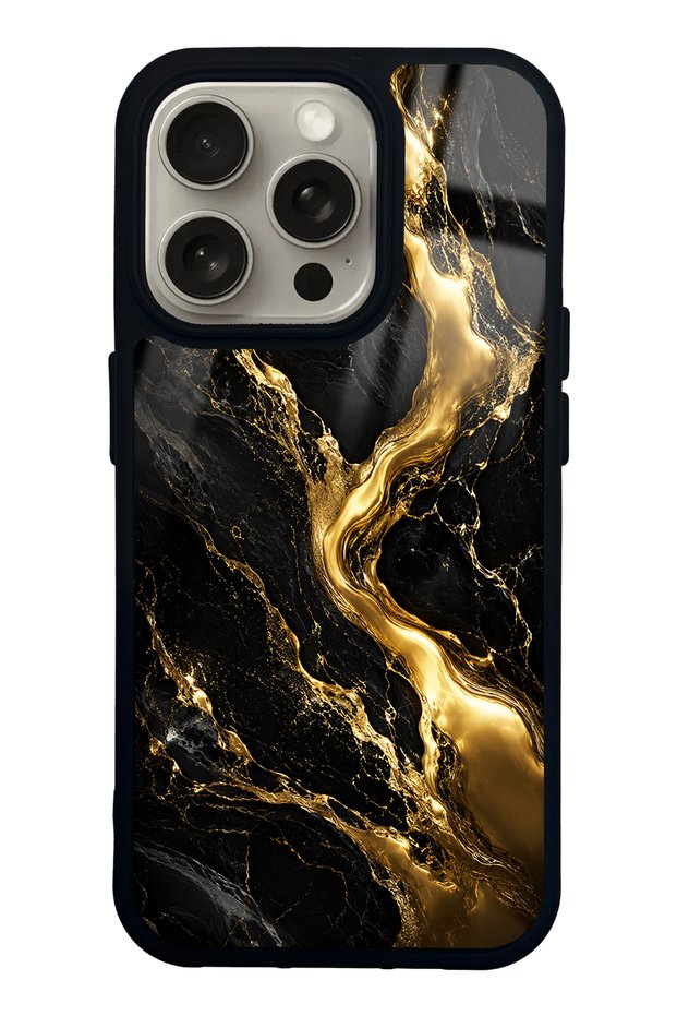 iPhone 15 Pro Obsidian Gold Flow Design Glossy Phone Case